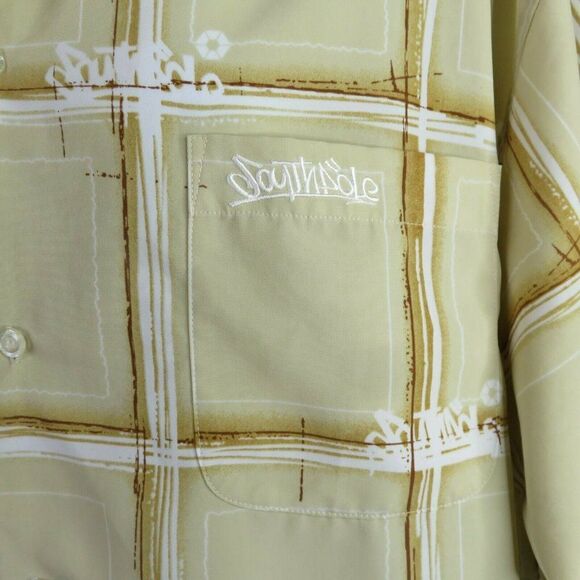 SouthPole Shirt Mens XL Short Sleeve Hip Hop South Pole Camp Plaid Logo Tan - Picture 3 of 12